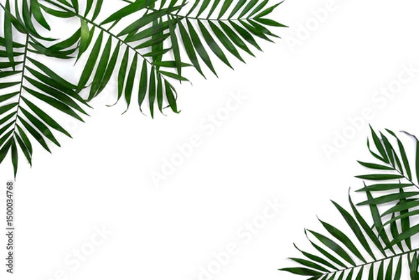 Obraz Palm tropical leaves isolated on a white backgroundwith space for text. Top view, flat lay.