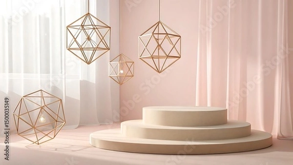 Obraz Elegant geometric lighting fixtures decorating modern styled product display podium