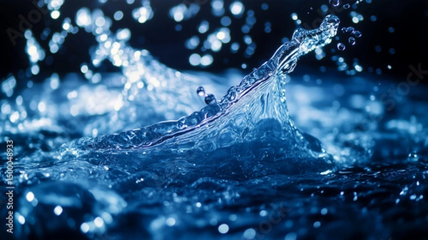 Obraz Close-up of blue water splashing on a dark background