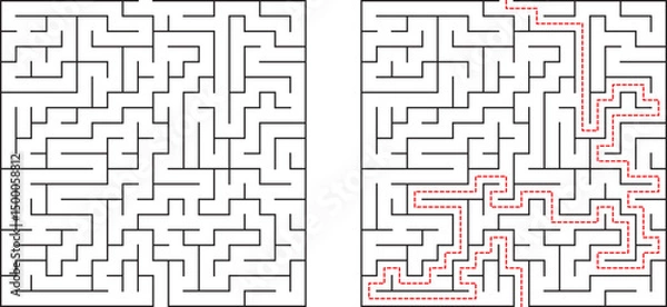 Fototapeta Complex Maze Puzzle Solution Path, Labyrinth, Game, Challenge, Brain Teaser