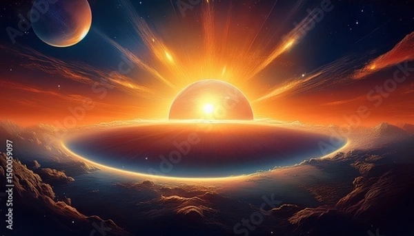 Fototapeta the sun rises above the earth the ball of life awakens in the new from painting the sky with its radiant light