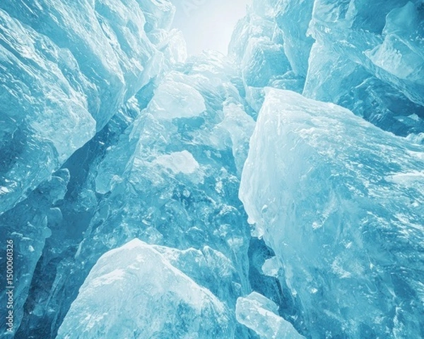 Fototapeta Angled view through broken, blue ice chunks
