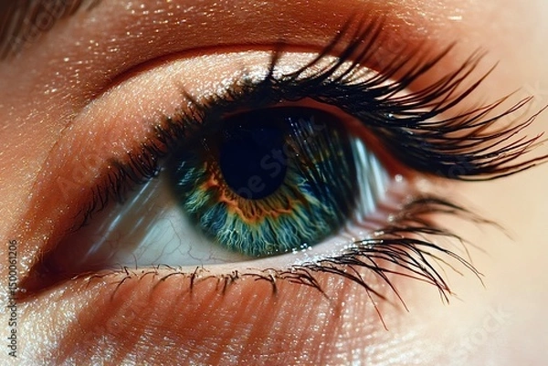 Obraz Green eye showing long black eyelashes and glittering makeup