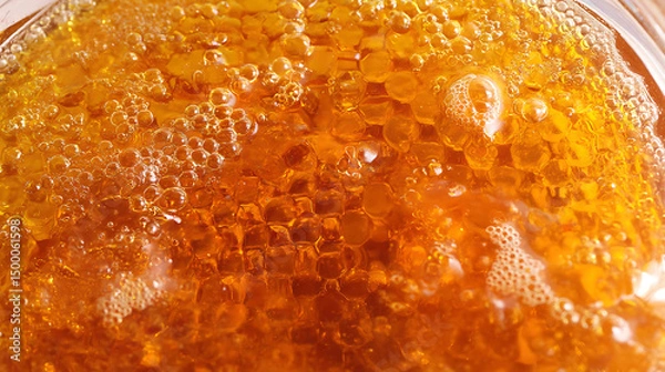 Obraz Close-up Macro View of Golden Crystallized Honey Texture in Glass Container with Distinct Crystal Formations