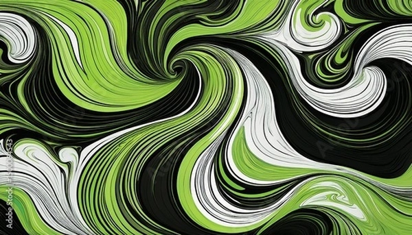 Obraz abstract fluid pattern with black green and white swirls