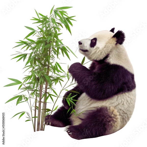 Fototapeta Baby Panda Hugging Bamboo - Isolated PNG