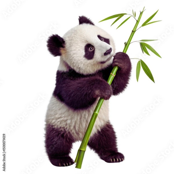Fototapeta Baby Panda Hugging Bamboo - Isolated PNG