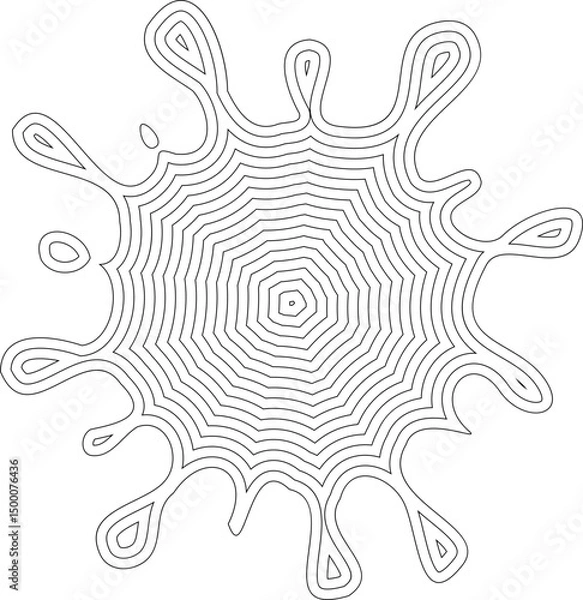 Fototapeta Concentric outline design featuring sharp outward spikes from a central ink blot with jagged ink contours.