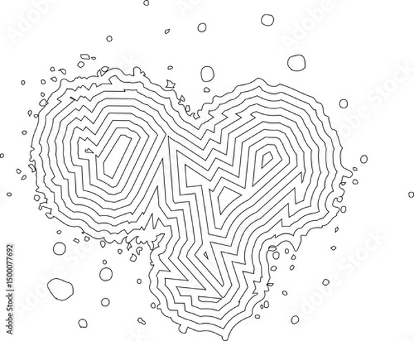 Fototapeta Concentric heart silhouette formed by ink splatters with expressive organic lines and uneven splash marks.
