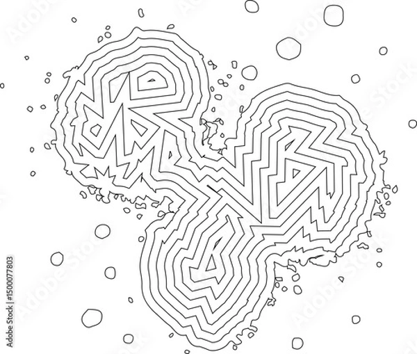 Fototapeta Concentric design featuring three layered heart shapes with varied ink textures and contour lines.