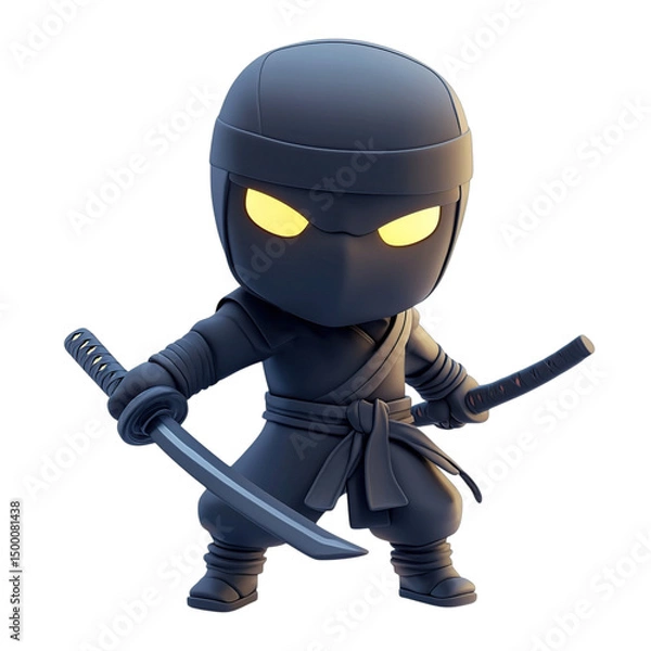 Obraz Cute Ninja Warrior with 3D Render.