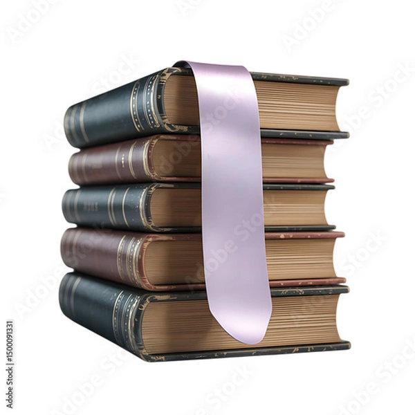 Obraz Stack of Colorful Books with Bookmarks Isolated on White Background