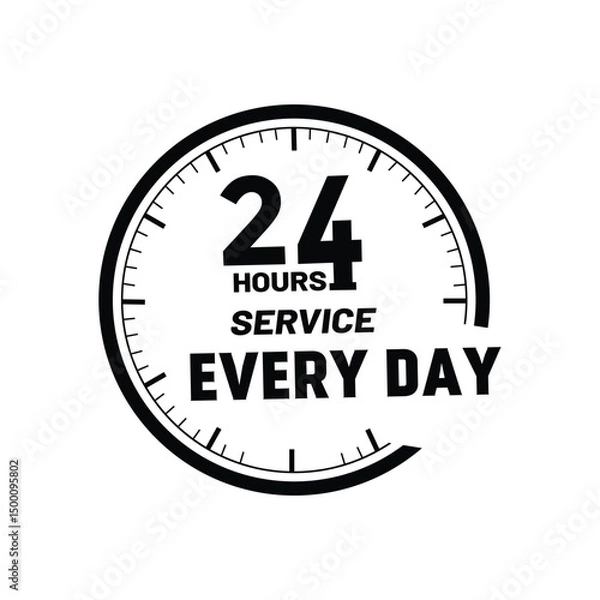 Obraz Twenty Four Hour Service Everyday Clock Graphic Design Element for Business Branding and Website Design