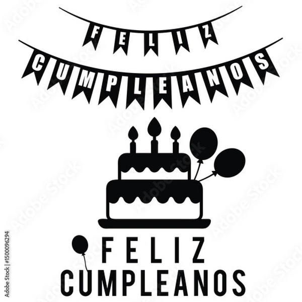 Obraz Happy Birthday Cake Spanish Design Festive Bunting Balloons Celebration Party Decorations