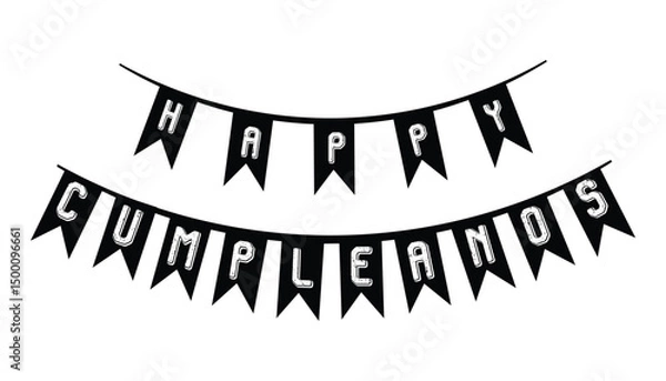Obraz Festive Black Happy Cumpleaños Bunting Banner for Birthday Parties and Celebrations