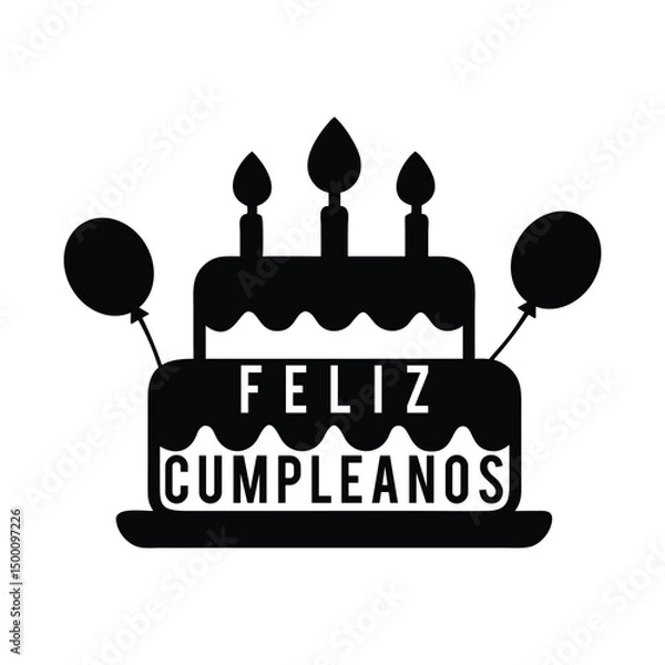 Obraz Celebrate a Birthday with this Festive Feliz Cumpleaños Cake and Balloons Design