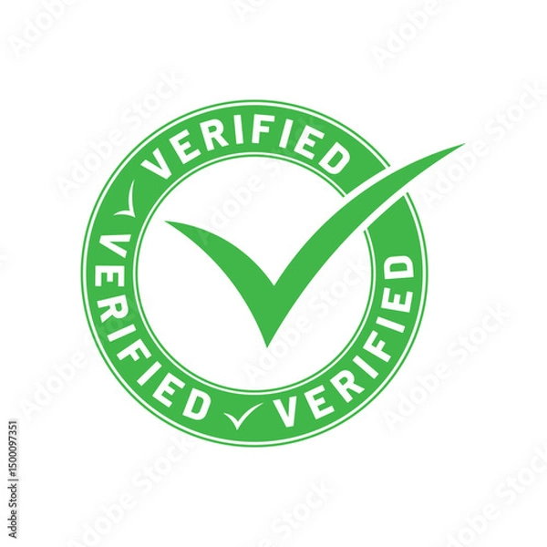 Obraz Green Verified Checkmark Seal Authentic Guarantee Approval Badge Trustworthy Symbol for Business Branding