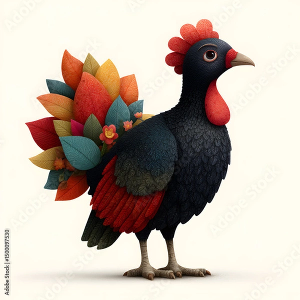 Fototapeta Stylized Poultry Bird Adorned with Autumnal Foliage