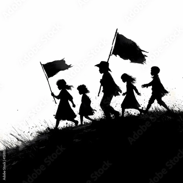 Fototapeta Children celebrating Juneteenth with flags symbolizing freedom and cultural pride