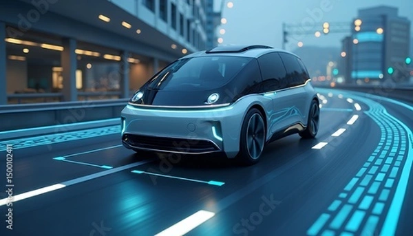 Fototapeta Autonomous Electric Vehicle Modern City Street