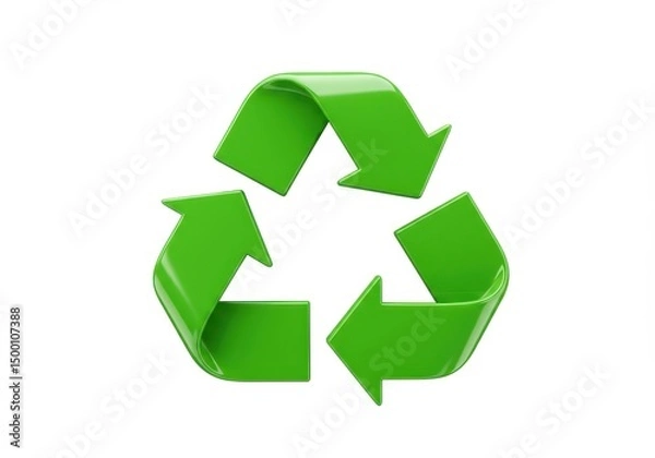 Fototapeta 3D Illustration of Green recycling symbol isolated on white background representing sustainability