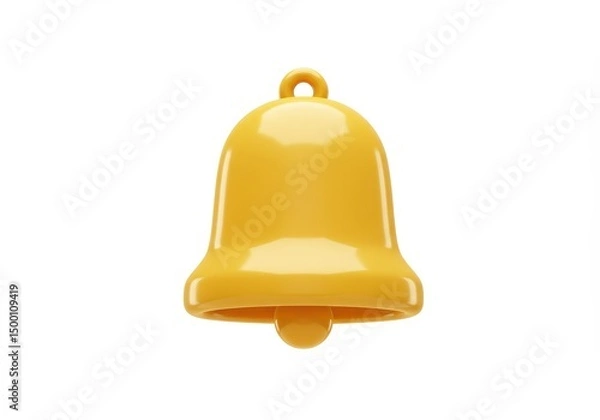 Fototapeta 3D Illustration of Shiny yellow bell notification icon isolated on white background