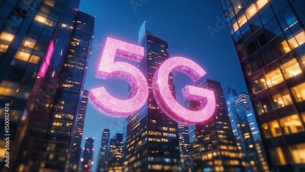 Fototapeta 5g technology transforming modern city skylines at night