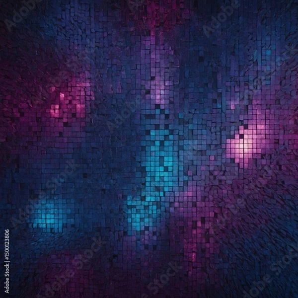 Fototapeta Futuristic mosaic in blue, violet, and fuchsia tones with glowing accents