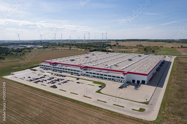 Obraz Factory and Wind Turbines: Aerial View of Modern Manufacturing