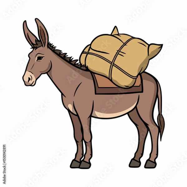 Obraz Donkey Carrying a Bundled Load. Vector image