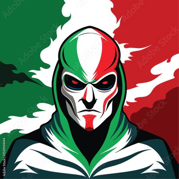 Obraz Scary Halloween zombie monster with an evil expression and a dark mask, illustrated as a creepy cartoon art head