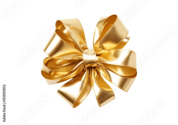 Obraz Elegant gold satin ribbon bow isolated on a white background, Png Transparent Background