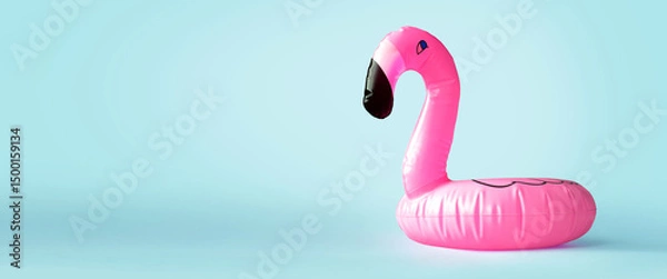 Obraz Pink flamingo ring on blue background,