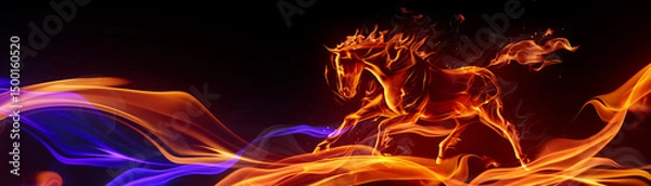 Obraz A horse gallops against the fire background