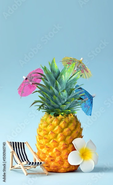 Obraz White flower, chair and pineapple. Summer pool float party idea. Summer concept.