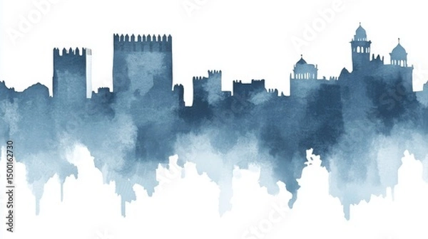 Fototapeta Vibrant depiction of a european palace complex rendered in paint