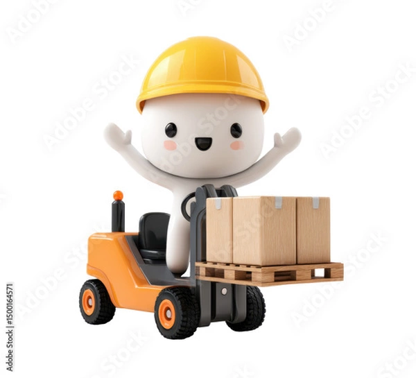 Obraz 3D cartoon character in a helmet standing on an electric car on a transparent background