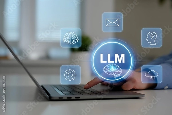Fototapeta Laptop Screen Displaying Large Language Model (LLM) Digital Interface