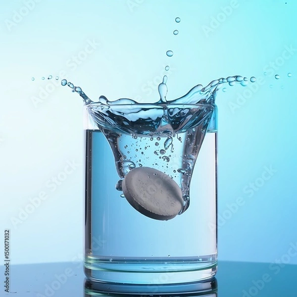 Fototapeta Ice Cube Dropping into Glass of Water with Splash Effect