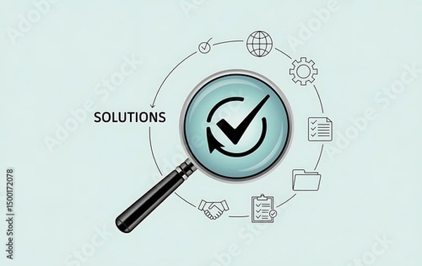 Fototapeta Magnifying Glass Checking Checklist with Business Icons