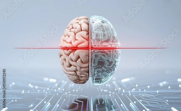 Fototapeta Half Human Brain and Half Digital Circuit Board Fusion Concept