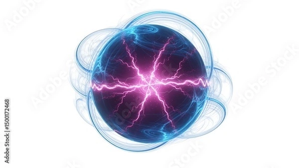 Fototapeta Abstract Digital Energy Sphere with Blue and Pink Electric Effects