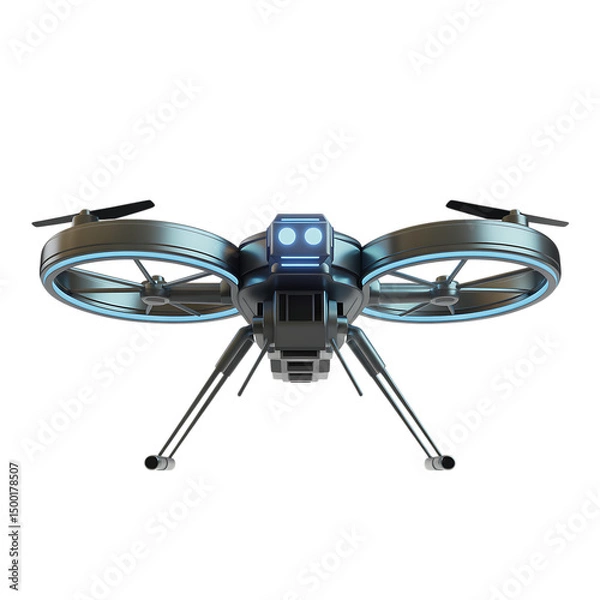 Obraz Futuristic Sci-Fi Drone with Glowing Lights Isolated on White Background