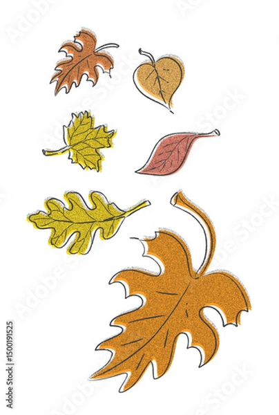Obraz Vector illustration of colorful autumn leaves falling, symbolizing change, nature, the beauty of the season. Ideal for seasonal design, decoration, environmental themes and nostalgic or poetic visuals