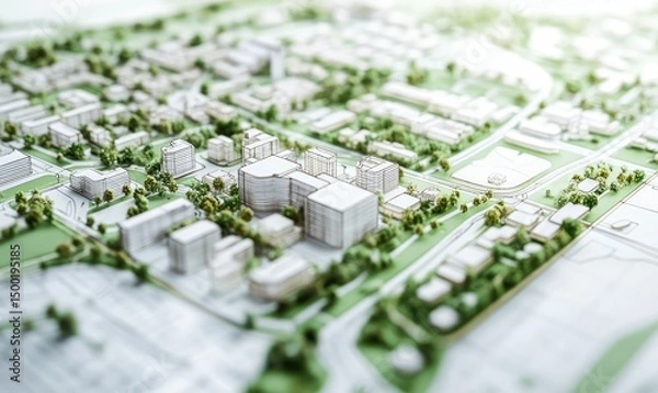 Obraz Urban planning and city zoning in detailed technical blueprint. AI generated illustration.