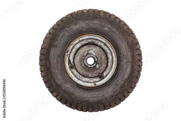 Obraz Old lawn tractor wheel and tire isolated on white