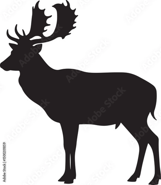 Fototapeta Fallow Deer side view vector silhouette on white background