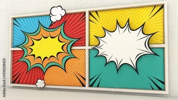 Fototapeta Dynamic comic art explosion creative studio digital artwork vibrant environment front view visual impact