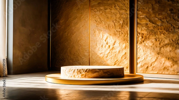 Fototapeta Elegant Gold and Beige Stone Product Display Platform