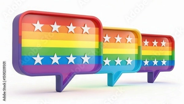 Fototapeta Celebrating diversity rainbow stars chat bubbles community spotlight digital art vibrant environment eye-level view